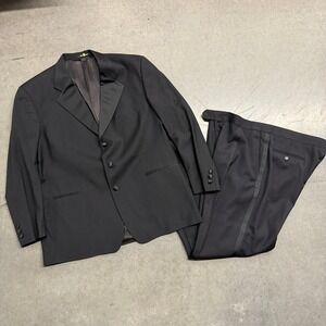 Vito Rufolo Mens Black Tuxedo Suit Tesse Super 110s Wool Peak Lapel Italy